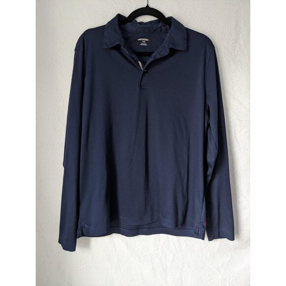UNTUCKIT Wrinkle-Free Damaschino Long-Sleeve Polo 100% Cotton Navy Mens Large - Picture 3 of 15